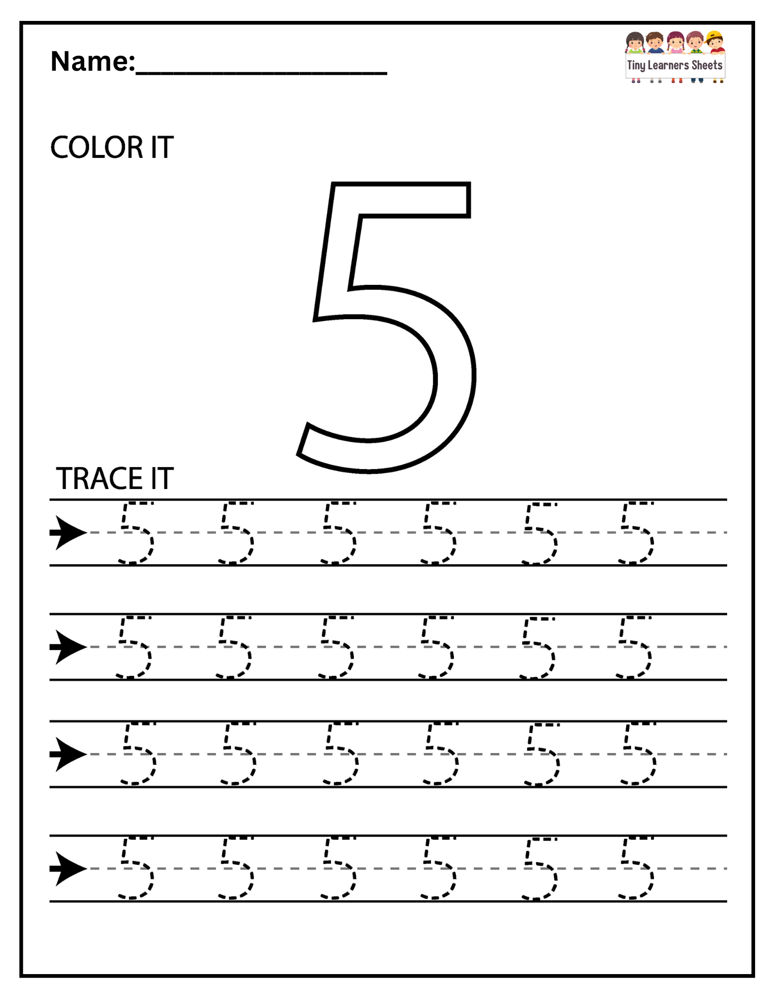 Number Five Tracing Worksheet